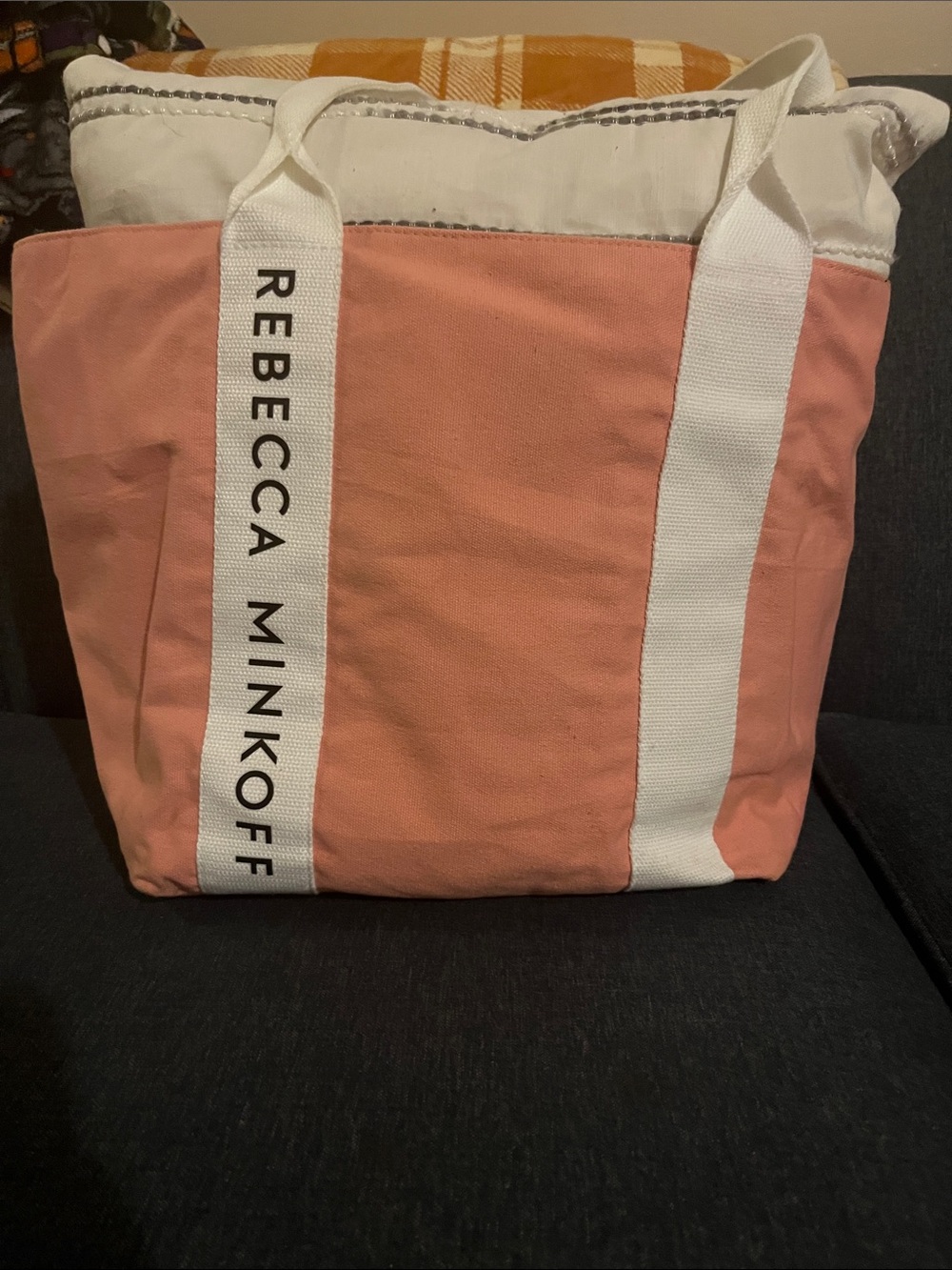 Rebecca Minkoff Peach Canvas Tote with White Webbing Handles